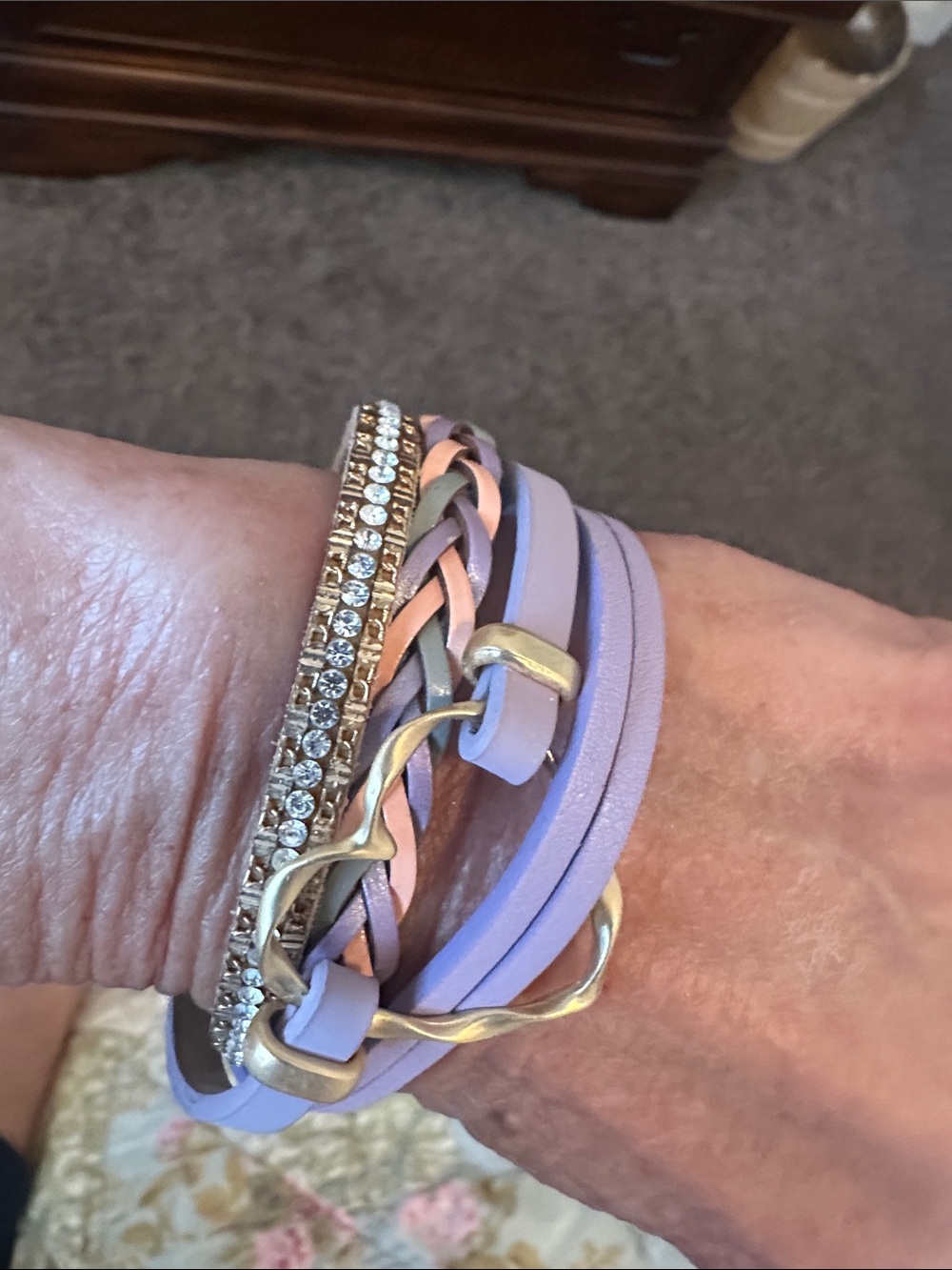 Lavender Multi-Strand Braided & Crystal Wrap Bracelet